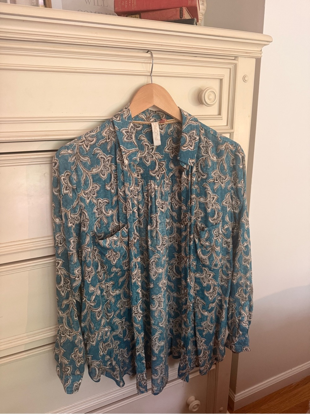 Pilcro Teal Paisley Button-Down Blouse